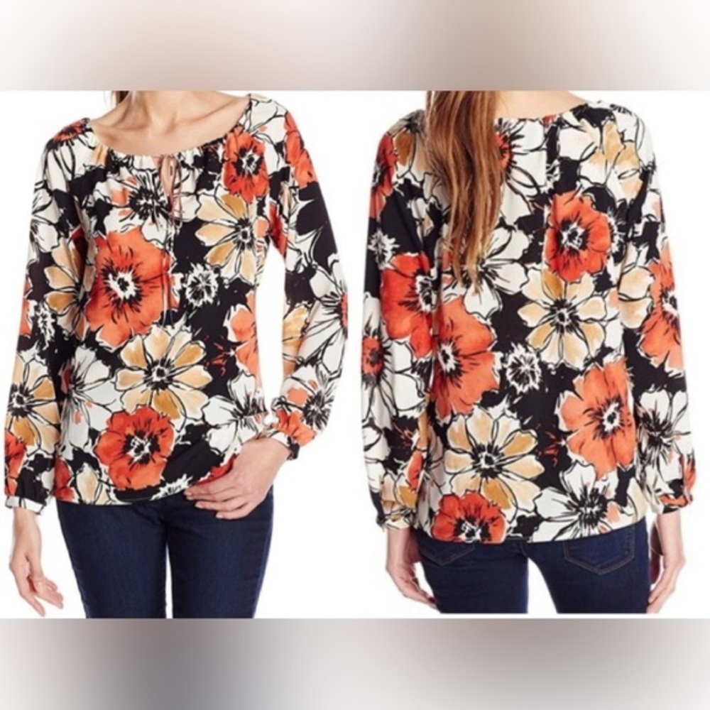 Anne Klein floral tie front blouse in apple cinnamon combo